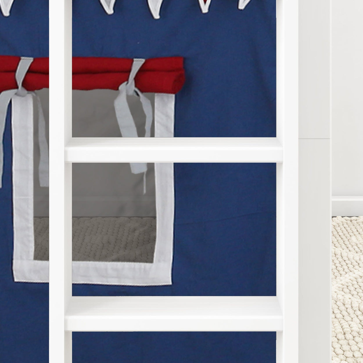 LOW RIDER44 WS : Loft Bed Twin Low Loft Bed with Straight Ladder + Curtain, Slat, White