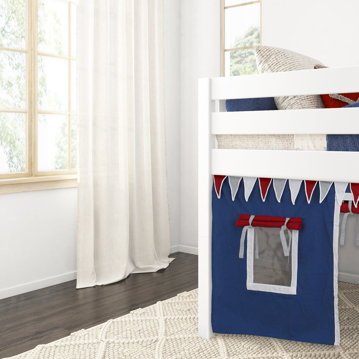 LOW RIDER44 WS : Play Loft Beds Twin Low Loft Bed with Straight Ladder + Curtain, Slat, White