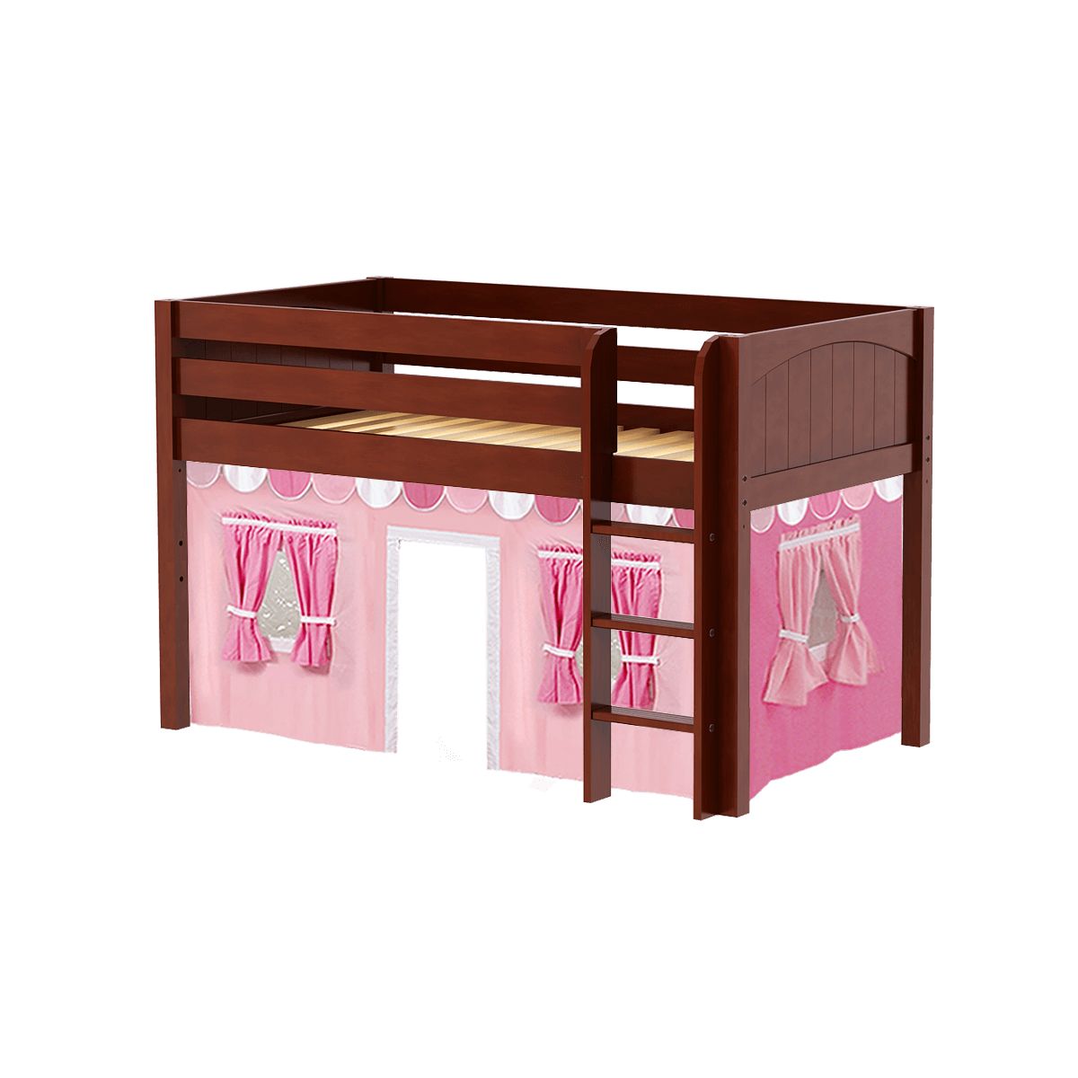 LOW RIDER64 CP : Loft Bed Twin Low Loft Bed with Straight Ladder + Curtain, Panel, Chestnut