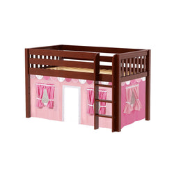 LOW RIDER64 CS : Play Loft Beds Twin Low Loft Bed with Straight Ladder + Curtain, Slat, Chestnut