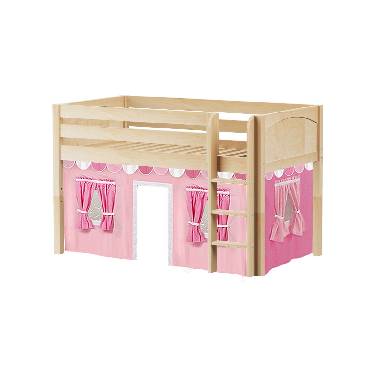 LOW RIDER64 NP : Play Loft Beds Twin Low Loft Bed with Straight Ladder + Curtain, Panel, Natural