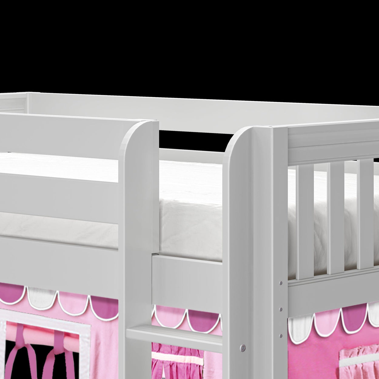 LOW RIDER64 WS : Loft Bed Twin Low Loft Bed with Straight Ladder + Curtain, Slat, White