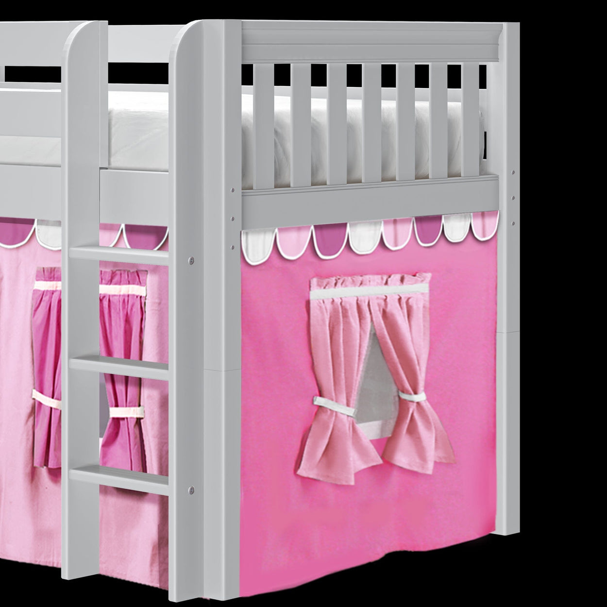 LOW RIDER64 WS : Loft Bed Twin Low Loft Bed with Straight Ladder + Curtain, Slat, White