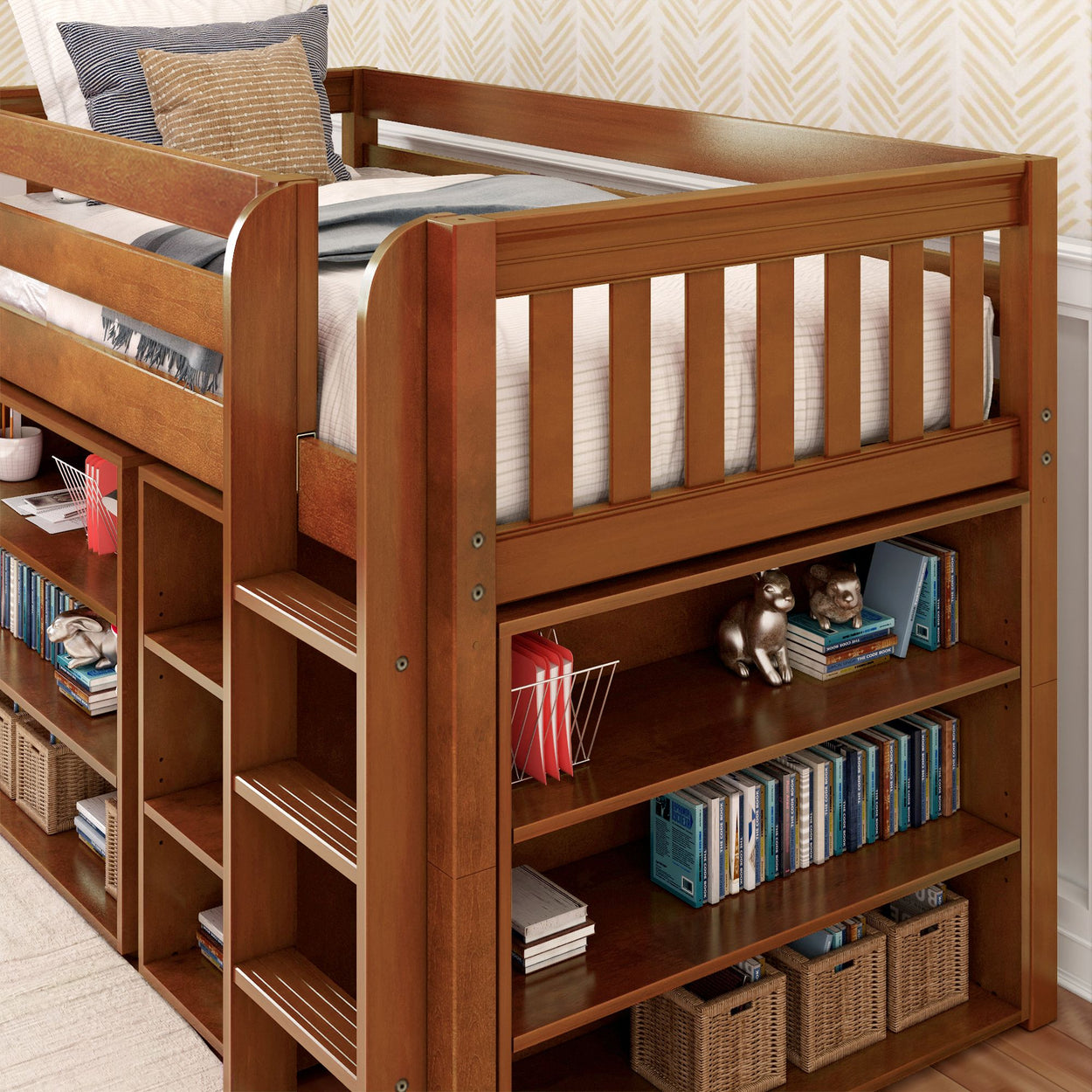 LOW RIDER LIB CS : Study Loft Beds Twin Library Low Loft, Slat, Chestnut