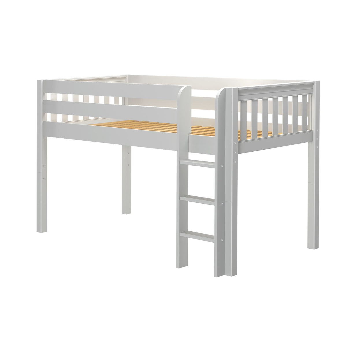 LOW RIDER XL WS : Loft Bed Twin XL Low Loft Bed with Straight Ladder on Front, Slat, White