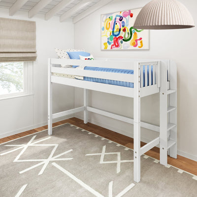 MACK WC : Standard Loft Beds Twin Mid Loft Bed with Straight Ladder on End, Curved, White