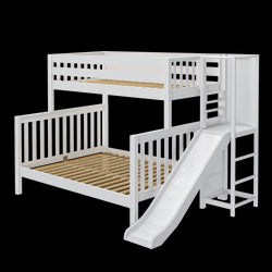 MELD XL WS : Play Bunk Beds Twin XL over Queen High Bunk Bed with Slide Platform, Slat, White