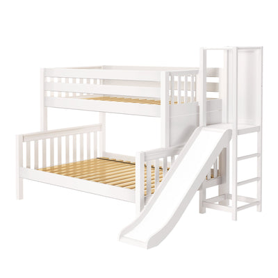 MERGE WS : Play Bunk Beds Low Twin over Full Bunk Bed with Slide Platform, Slat, White