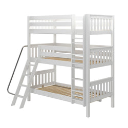 MOLY XL WS : Triple Bunk Twin XL Triple Bunk Bed with Angled and Straight Ladder on Front, Slat, White