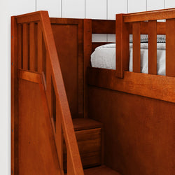 PEAK CP : Corner Loft Beds Full + Twin High Corner Loft Bed with Ladder + Stairs - L, Panel, Chestnut