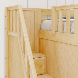 PEAK NS : Corner Loft Beds Full + Twin High Corner Loft Bed with Ladder + Stairs - L, Slat, Natural