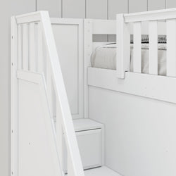 PEAK WP : Corner Loft Beds Full + Twin High Corner Loft Bed with Ladder + Stairs - L, Panel, White