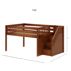 PERFECT CS : Loft Bed Full Low Loft Bed with Stairs, Slat, Chestnut