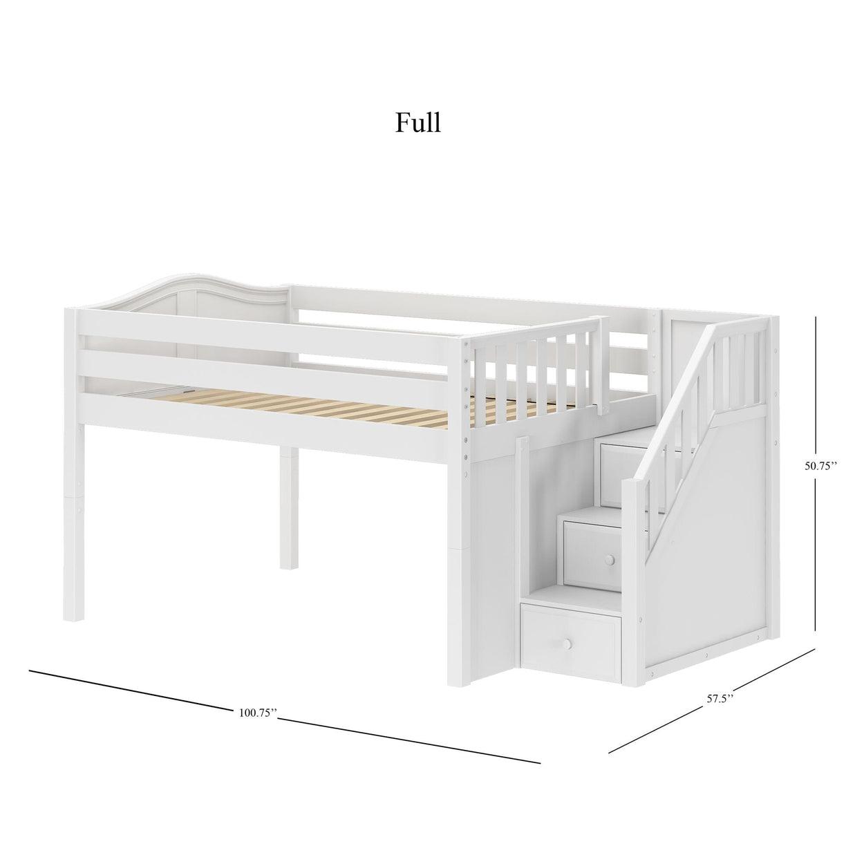 PERFECT WC : Standard Loft Beds Full Low Loft Bed with Stairs, Curved, White