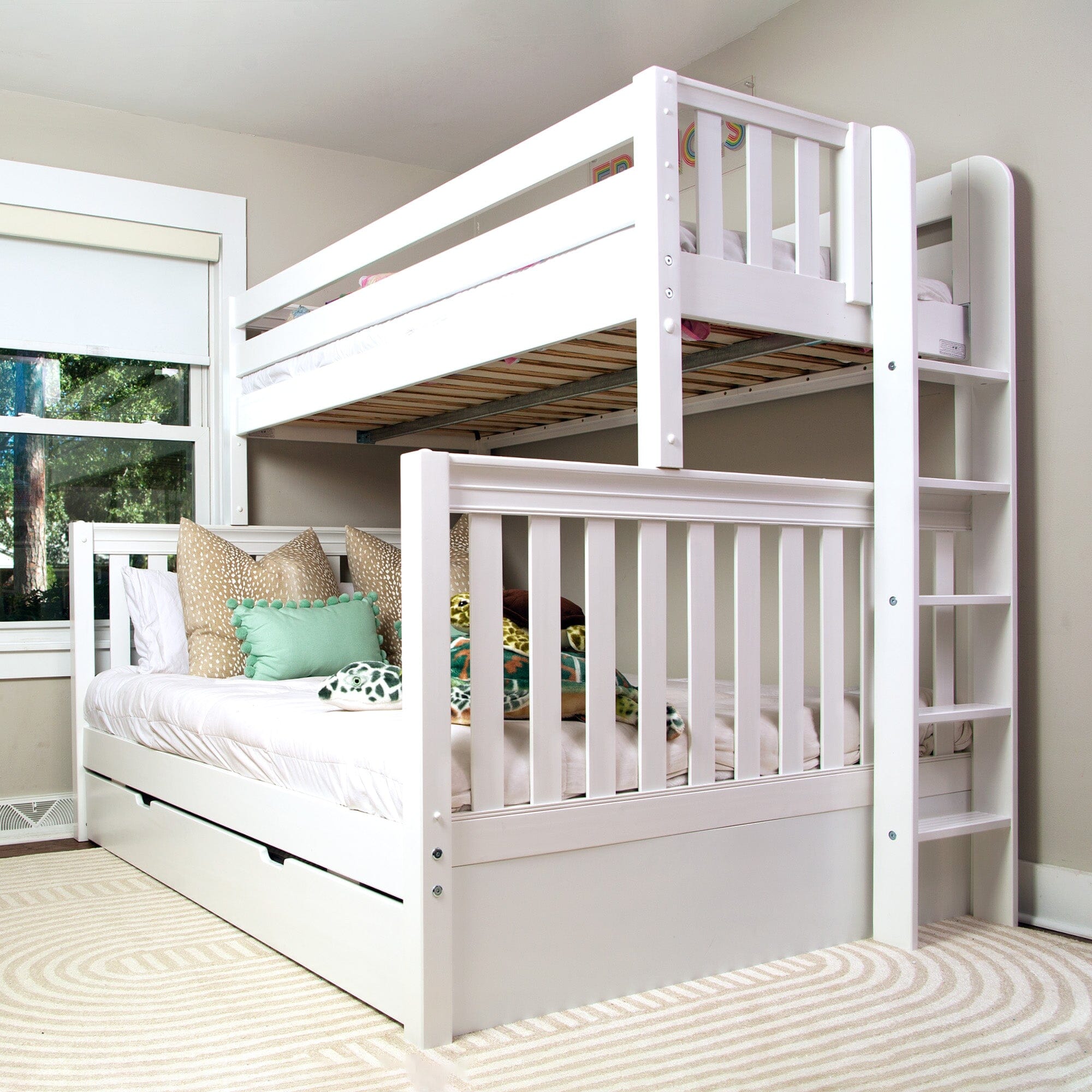 Twin XL over Queen High Bunk Bed with Straight Ladder on End and Trund ...