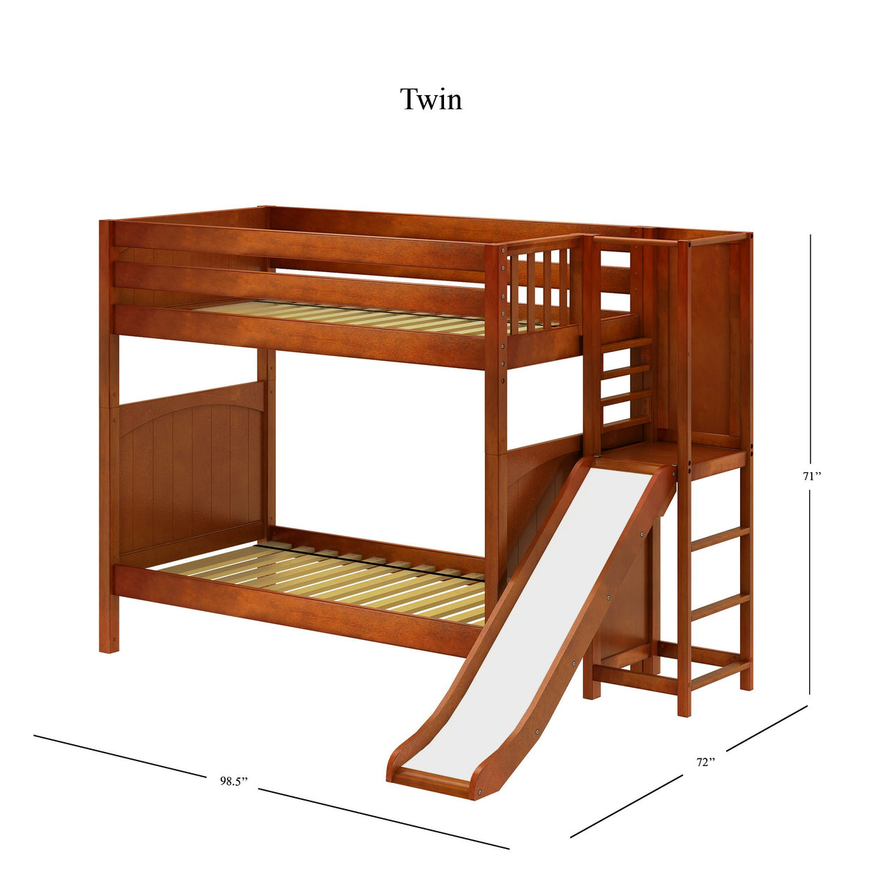 POOF CP : Play Bunk Beds Twin High Bunk Bed with Slide Platform, Panel, Chestnut