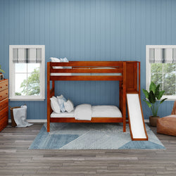 POOF CS : Play Bunk Beds Twin High Bunk Bed with Slide Platform, Slat, Chestnut