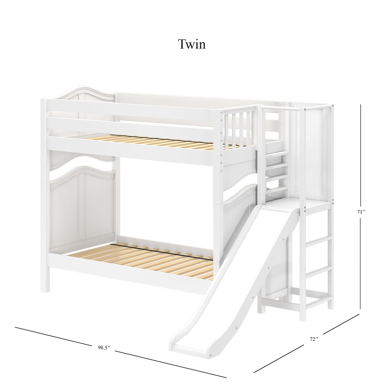 POOF WC : Play Bunk Beds Twin High Bunk Bed with Slide Platform, Curved, White