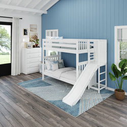 POOF WS : Play Bunk Beds Twin High Bunk Bed with Slide Platform, Slat, White