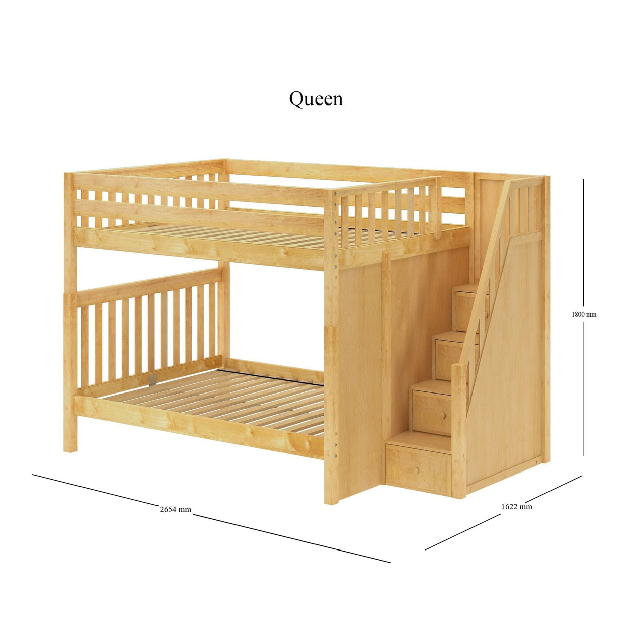 POPPER XL NS : Classic Bunk Beds Queen High Bunk Bed with Stairs, Slat, Natural