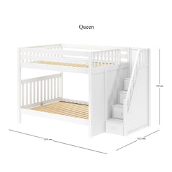 POPPER XL WS : Classic Bunk Beds Queen High Bunk Bed with Stairs, Slat, White