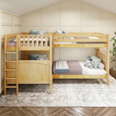 QUADRANT 1 NP : Multiple Bunk Beds Full + Twin High Corner Bunk with Straight Ladders on Ends, Natural, Panel