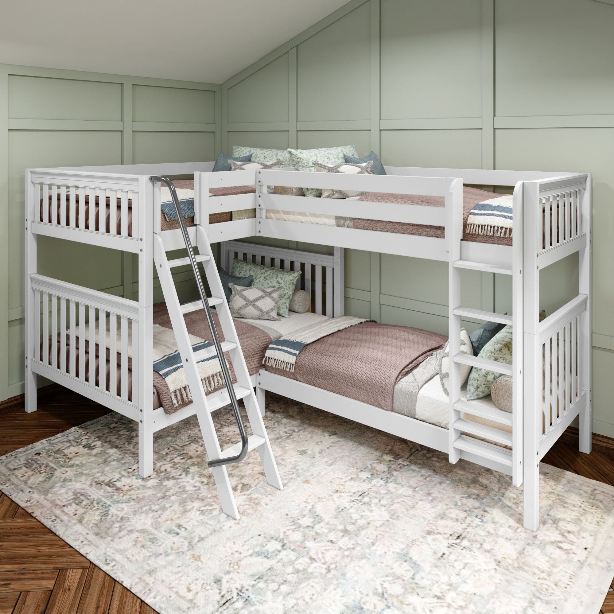 Full + Twin High Corner Bunk with Ladders – Maxtrix Kids