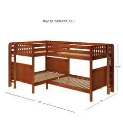 QUADRANT XL 1 CP : Multiple Bunk Beds Full XL + Twin XL High Corner Bunk with Straight Ladders on Ends, Chestnut, Panel