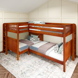 QUADRANT XL 1 CP : Multiple Bunk Beds Full XL + Twin XL High Corner Bunk with Straight Ladders on Ends, Chestnut, Panel