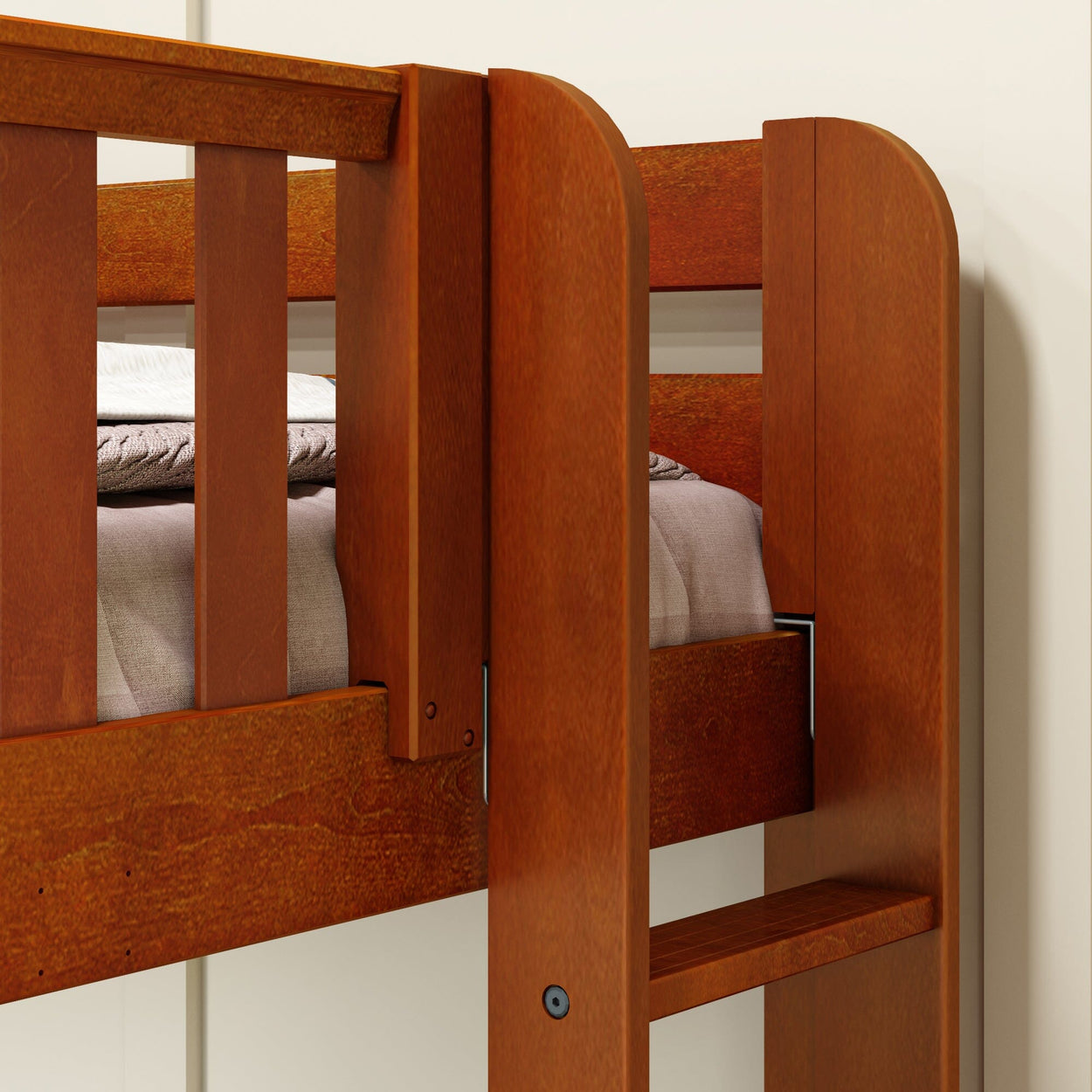 QUADRANT XL 1 CS : Multiple Bunk Beds Full XL + Twin XL High Corner Bunk with Straight Ladders on Ends, Slat, Chestnut