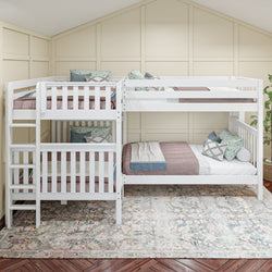 QUADRANT XL 1 WS : Multiple Bunk Beds Full XL + Twin XL High Corner Bunk with Straight Ladders on Ends, Slat, White