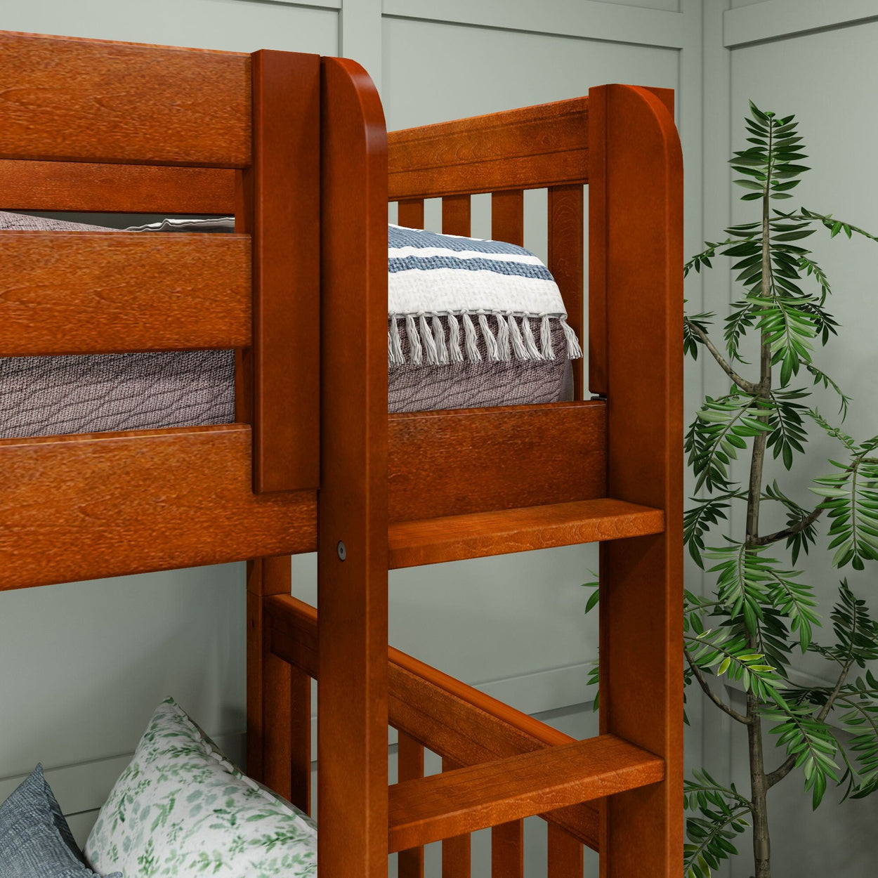 QUADRANT XL CS : Multiple Bunk Beds Twin XL over Full XL High Corner Bunk Bed with Angled and Straight Ladder, Slat, Chestnut