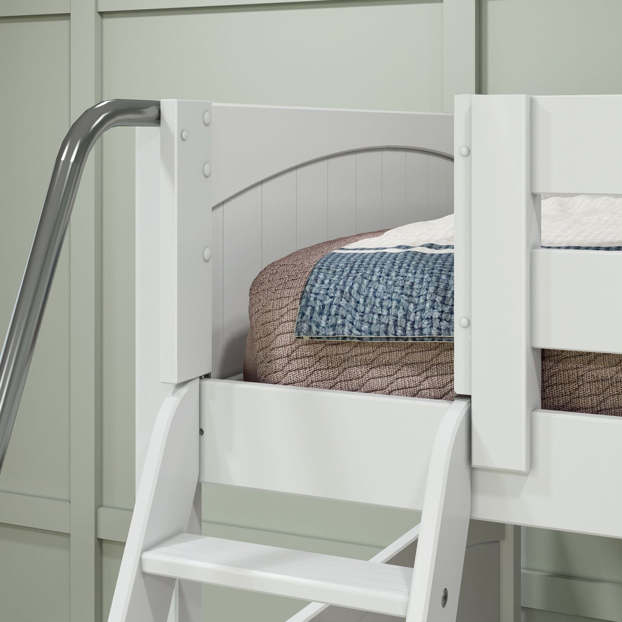 QUADRANT XL WP : Multiple Bunk Beds Twin XL over Full XL High Corner Bunk Bed with Angled and Straight Ladder, Panel, White