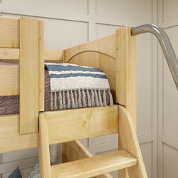 QUADRUPLE XL NP : Multiple Bunk Beds Full XL + Twin XL High Corner Bunk with Angled Ladder and Stairs on Left, Panel, Natural