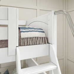 QUADRUPLE XL WP : Multiple Bunk Beds Full XL + Twin XL High Corner Bunk with Angled Ladder and Stairs on Left, Panel, White