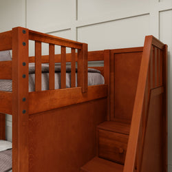 QUANTUM XL CP : Multiple Bunk Beds Full XL + Twin XL High Corner Bunk with Angled Ladder and Stairs on Right, Chestnut, Panel