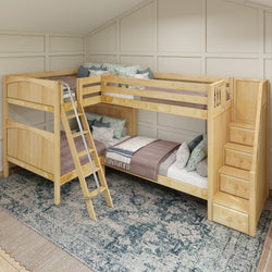 QUANTUM XL NP : Multiple Bunk Beds Full XL + Twin XL High Corner Bunk with Angled Ladder and Stairs on Right, Natural, Panel