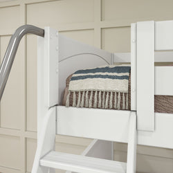 QUANTUM XL WP : Multiple Bunk Beds Full XL + Twin XL High Corner Bunk with Angled Ladder and Stairs on Right, White, Panel