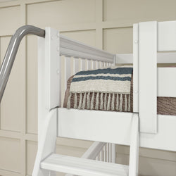 QUANTUM XL WS : Multiple Bunk Beds Full XL + Twin XL High Corner Bunk with Angled Ladder and Stairs on Right, Slat, White