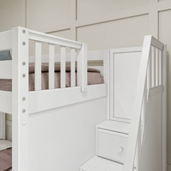 QUANTUM XL WS : Multiple Bunk Beds Full XL + Twin XL High Corner Bunk with Angled Ladder and Stairs on Right, Slat, White