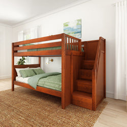 QUASAR CP : Bunk Bed Full Medium Bunk Bed with Stairs, Panel, Chestnut