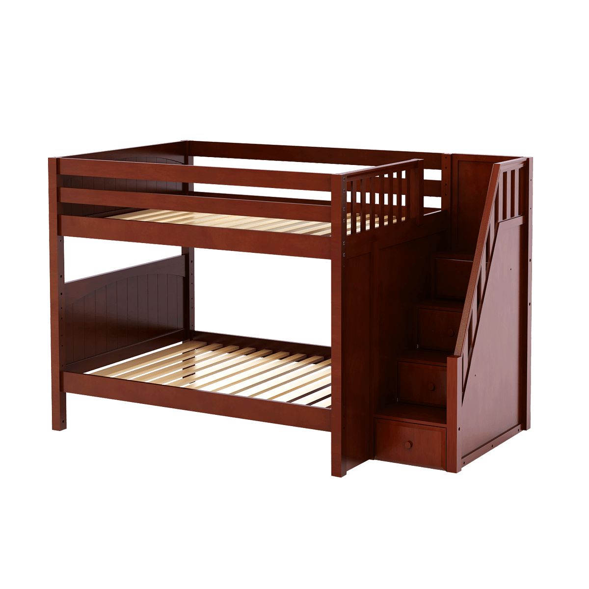 QUASAR CP : Classic Bunk Beds Full Medium Bunk Bed with Stairs, Panel, Chestnut