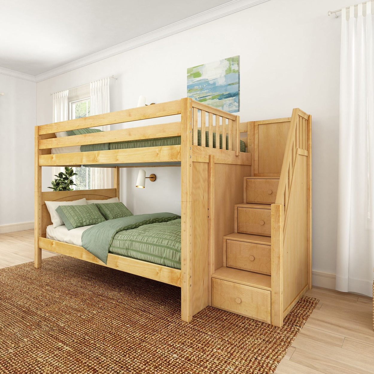 QUASAR NP : Bunk Bed Full Medium Bunk Bed with Stairs, Panel, Natural