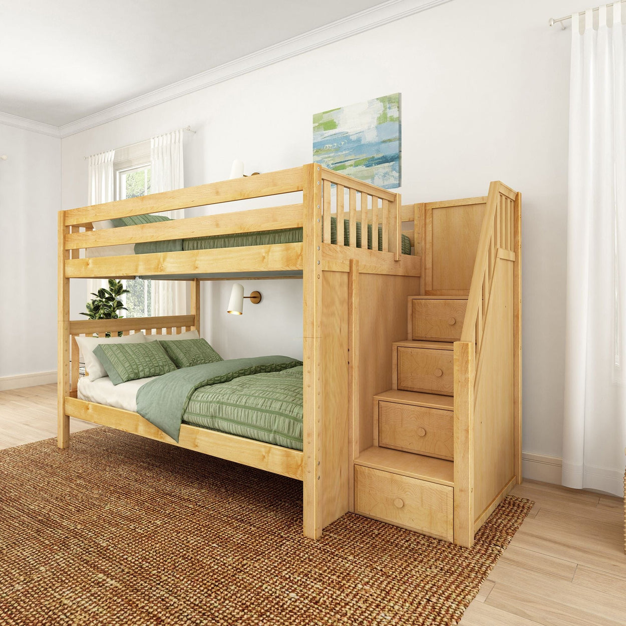 QUASAR NS : Bunk Bed Full Medium Bunk Bed with Stairs, Slat, Natural