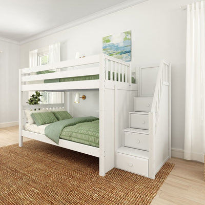 QUASAR WS : Bunk Bed Full Medium Bunk Bed with Stairs, Slat, White