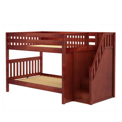 QUASAR XL CS : Classic Bunk Beds Full XL Medium Bunk Bed with Stairs, Slat, Chestnut