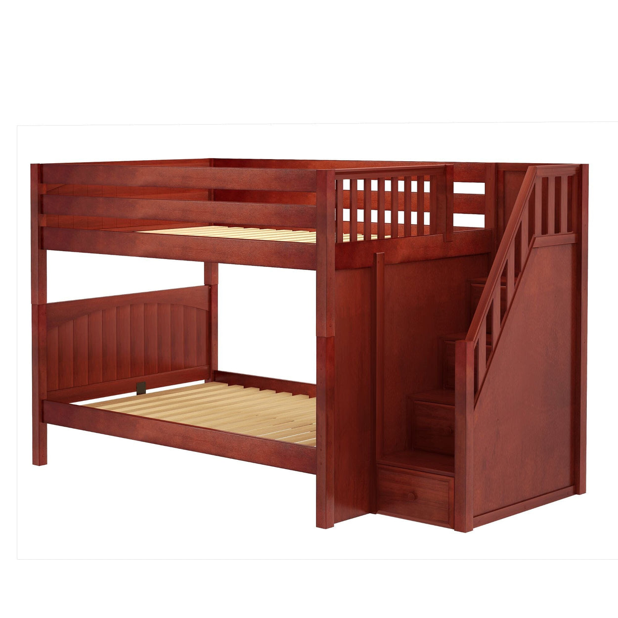 QUASAR XL NP : Classic Bunk Beds Full XL Medium Bunk Bed with Stairs, Panel, Natural