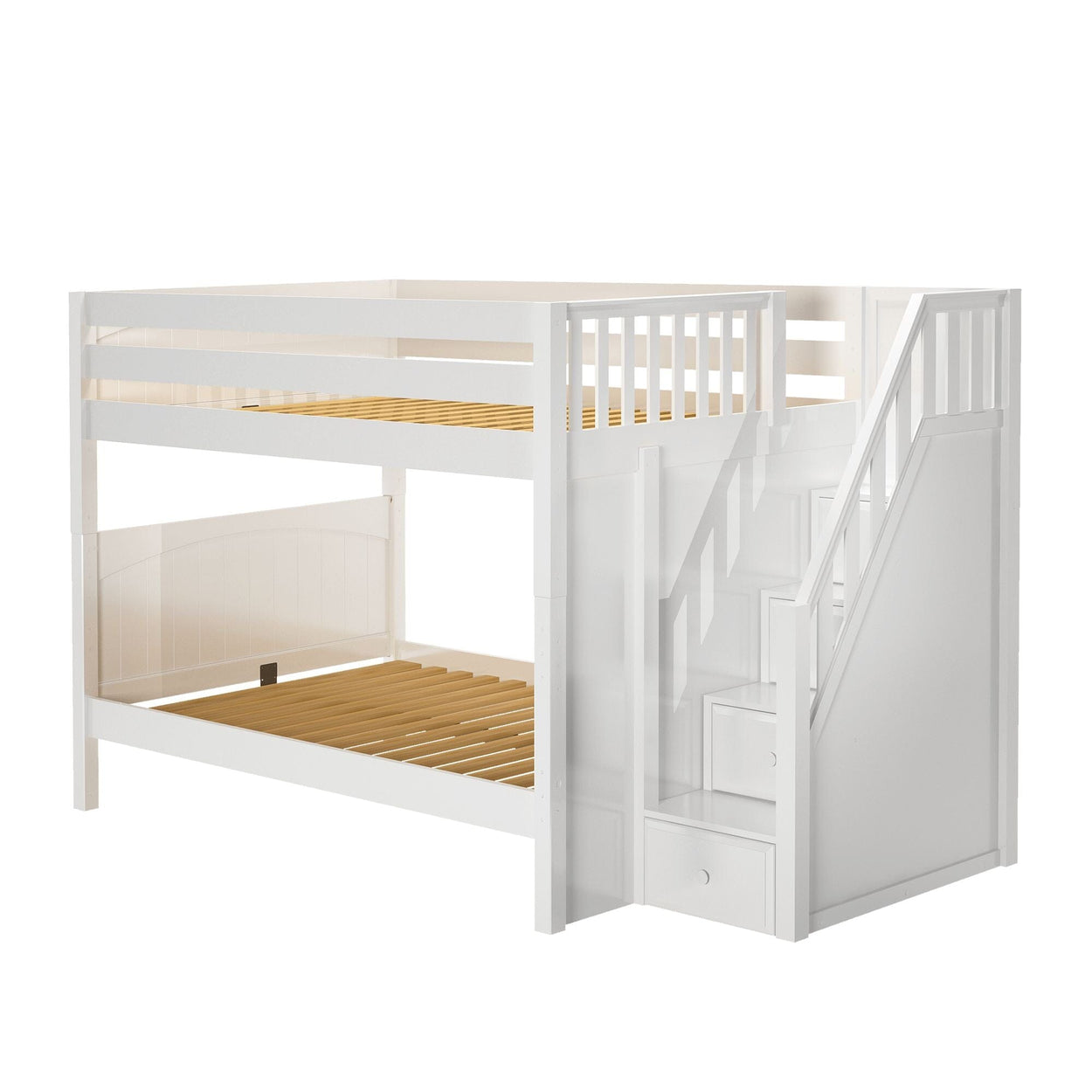 QUASAR XL WP : Classic Bunk Beds Full XL Medium Bunk Bed with Stairs, Panel, White