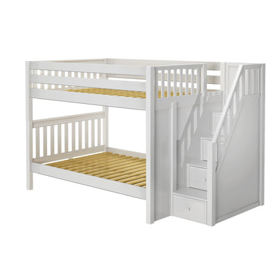 QUASAR XL WS : Classic Bunk Beds Full XL Medium Bunk Bed with Stairs, Slat, White