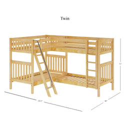 QUATTRO NS : Quad Corner Bunk Twin High Corner Bunk Bed with Angled and Straight Ladder, Slat, Natural